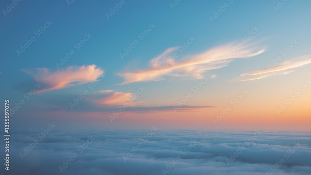Stunning, luxurious soft gradient clouds with sunlight against the blue sky, ideal for a background, captured in the evening, during Twilight, large size, high-definition landscape image. Stunning, luxurious soft gradient clouds with sunlight against the blue sky, ideal for a background, captured in the evening, during Twilight, large size, high-definition landscape image.