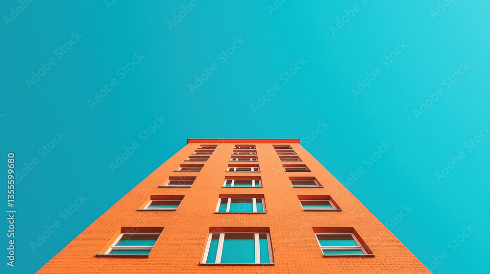 tall orange building against bright blue sky creates striking visual contrast, evoking sense of modernity and vibrancy tall orange building against bright blue sky creates striking visual contrast, evoking sense of modernity and vibrancy
