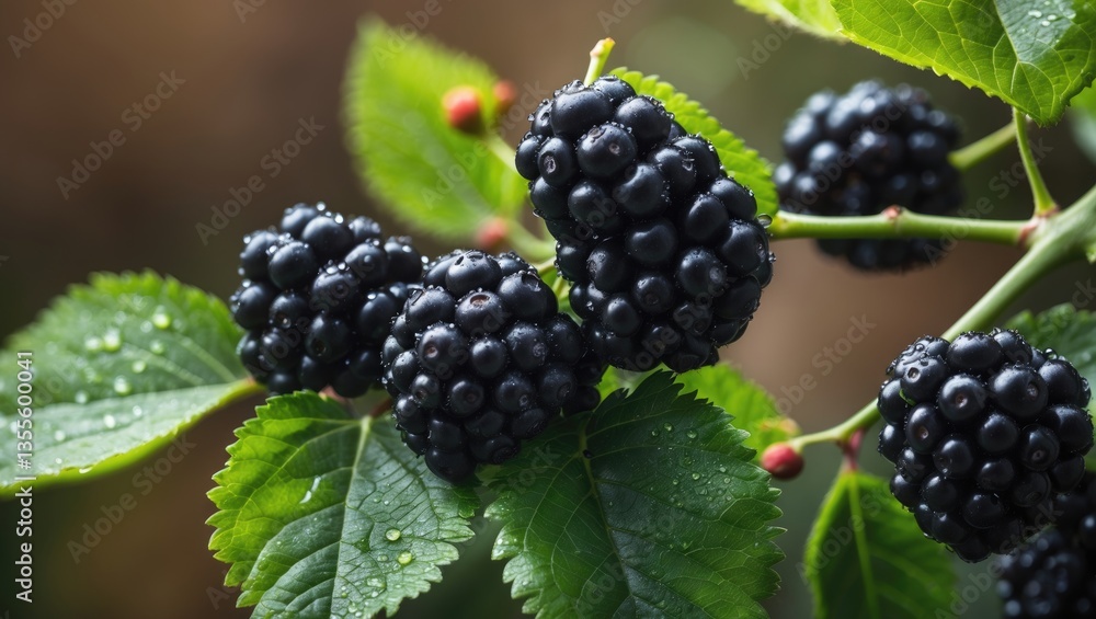 Blackberries on a bush in close proximity Blackberries on a bush in close proximity