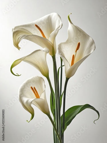 A minimalist fine art image of an Arum Lily branch, set against a pristine white background.