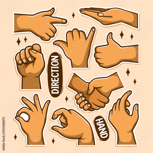 Finger hand direction gesture cartoon doodle set