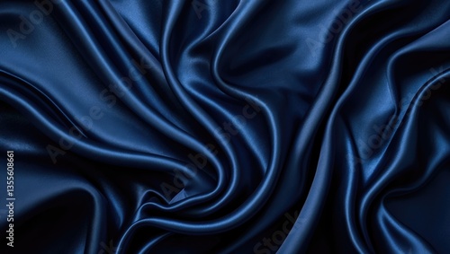 Wallpaper Mural Black dark navy blue silk satin material. Soft folds. Luxurious elegant backdrop for design. Wavy lines. Beautiful. Torontodigital.ca