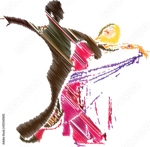 Elegant Dance Couple in Artistic Scribble Style