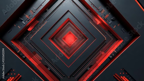 Futuristic, dark, geometric, glowing, red, and black abstract design