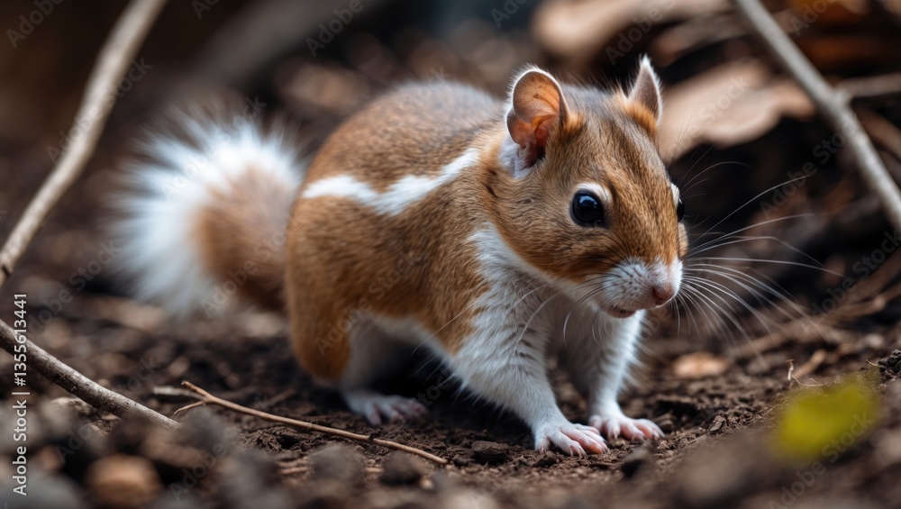A close-up look at a gerbil or Mongolian squirrel searching for food on the ground. A close-up look at a gerbil or Mongolian squirrel searching for food on the ground.