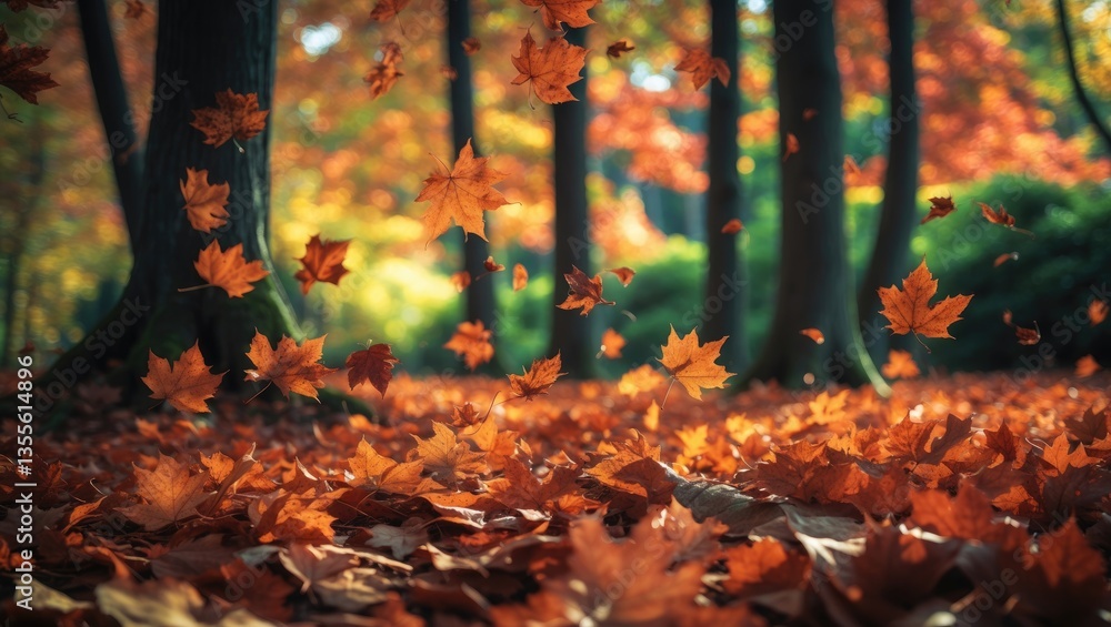 A blanket of fallen autumn leaves, in a variety of warm colors, forms a stunning scene. Dry autumn leaves, fluttering in the breeze, hint at the passage of time. A blanket of fallen autumn leaves, in a variety of warm colors, forms a stunning scene. Dry autumn leaves, fluttering in the breeze, hint at the passage of time.