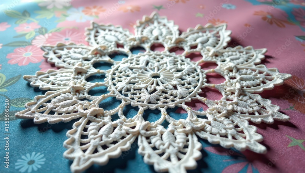 Obraz premium Intricate floral lace doily, delicate texture, cream, subtle