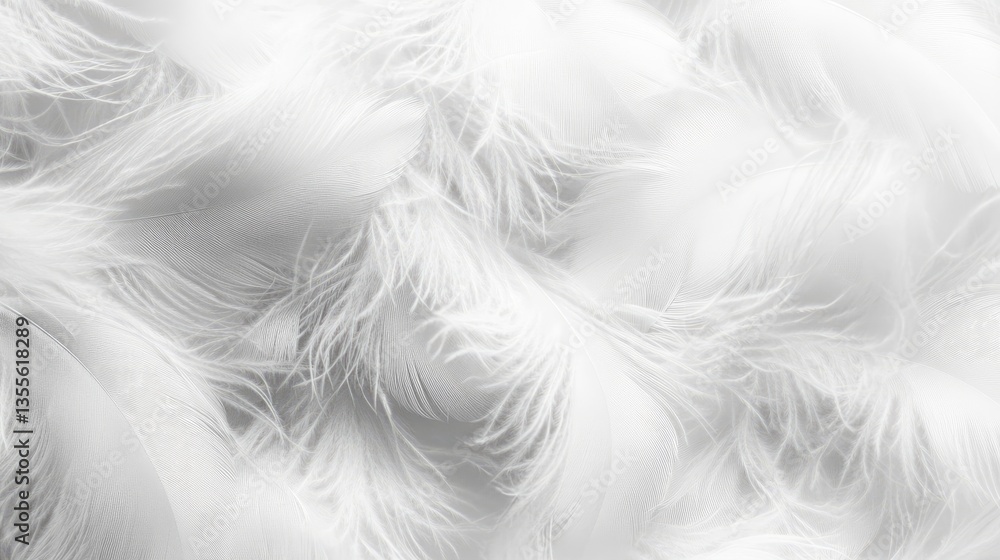 Obraz premium A collection of wispy white feathers arranged in a natural, overlapping pattern on a white background
