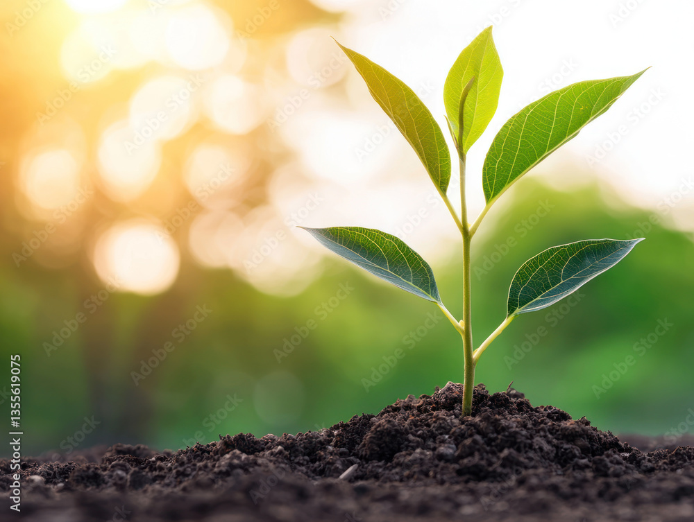 small tree growing in soil, basking in warm sunshine, symbolizes hope and new beginnings in vibrant garden setting small tree growing in soil, basking in warm sunshine, symbolizes hope and new beginnings in vibrant garden setting