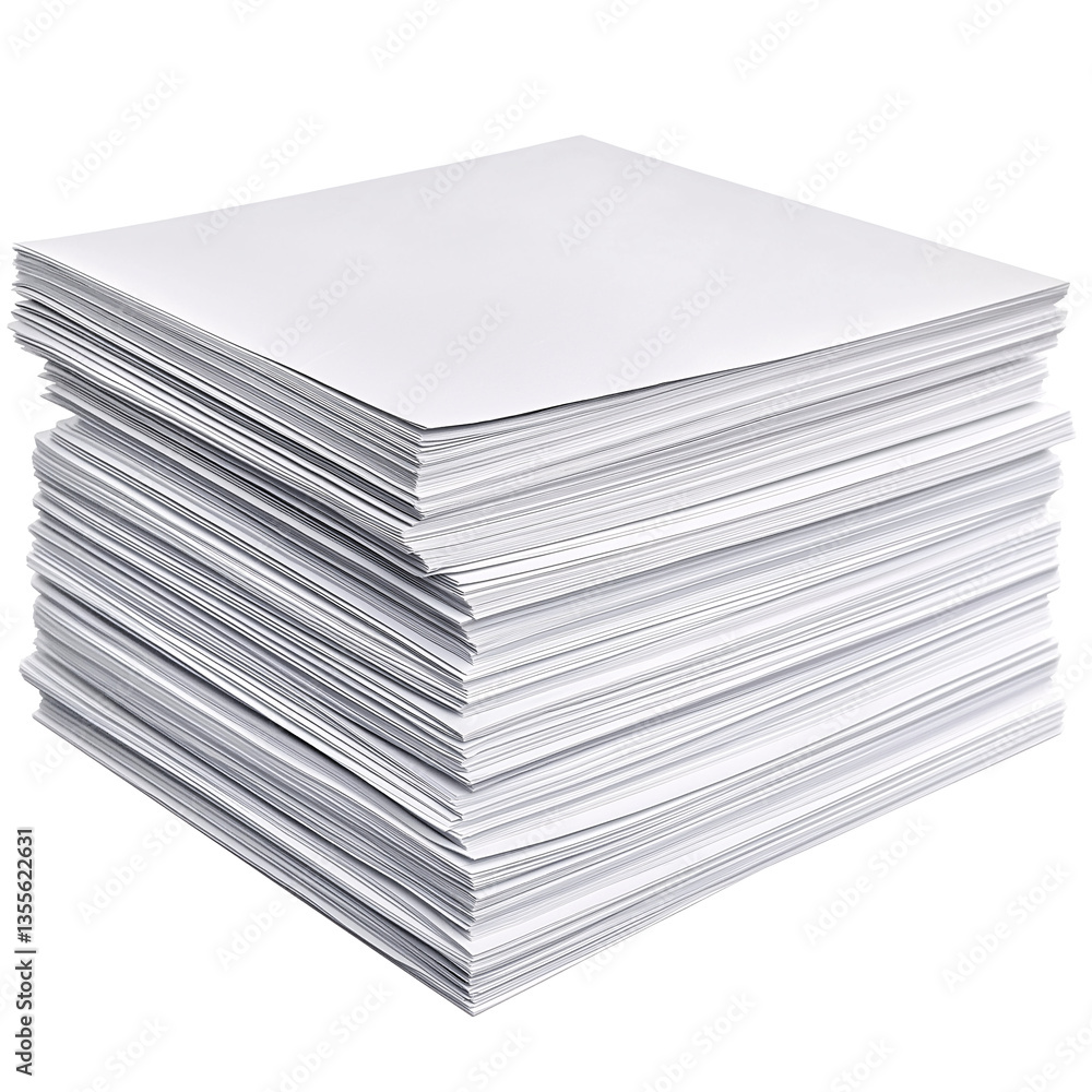 Paper Stack: Blank White Sheets and Office Supplies for Organized Workspace Stationery Template Paper Stack: Blank White Sheets and Office Supplies for Organized Workspace Stationery Template