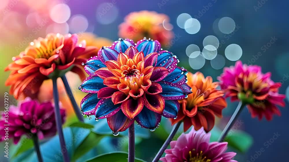 Close-up of vibrant multicolored blooming flowers with soft bokeh background Close-up of vibrant multicolored blooming flowers with soft bokeh background