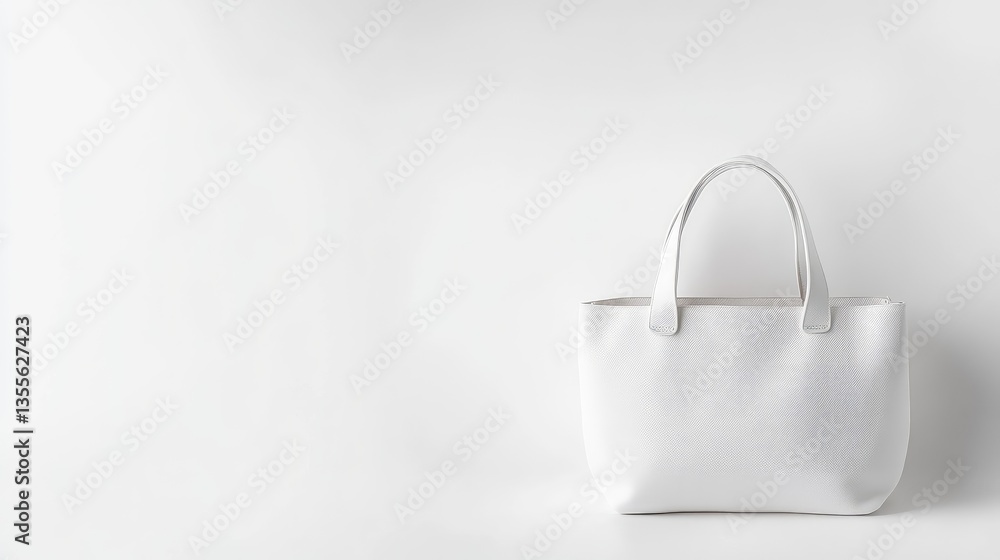 A minimalistic white tote bag placed against a seamless white background, creating a clean and modern aesthetic A minimalistic white tote bag placed against a seamless white background, creating a clean and modern aesthetic