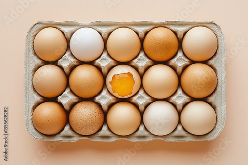 Organic Brown and White Eggs in Carton: Top View Close-Up for Healthy Cooking and Baking | Fresh Kitchen Essentials Photography