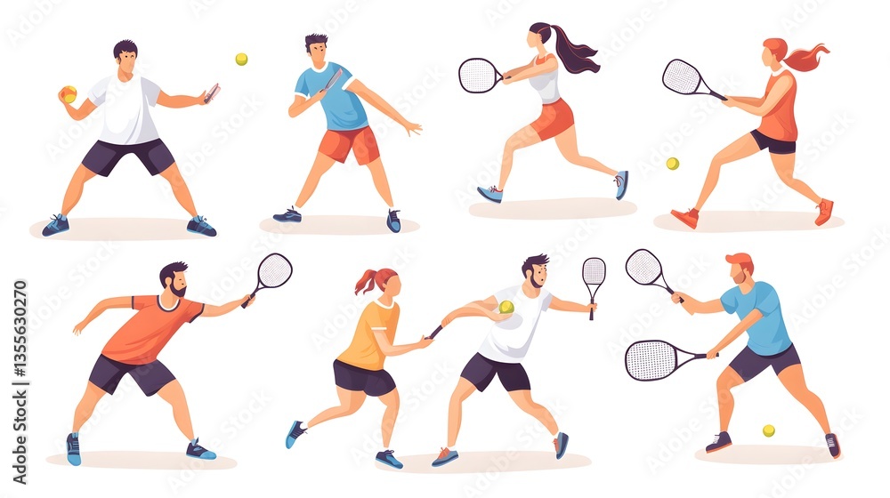 Professional athletes playing intense squash sports game. Diverse group of men and women competing with passion. Professional athletes playing intense squash sports game. Diverse group of men and women competing with passion.
