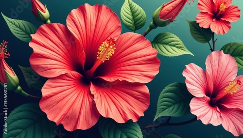 Wallpaper Mural Large-scale hibiscus print, bold color palette, vibrant, scale Torontodigital.ca