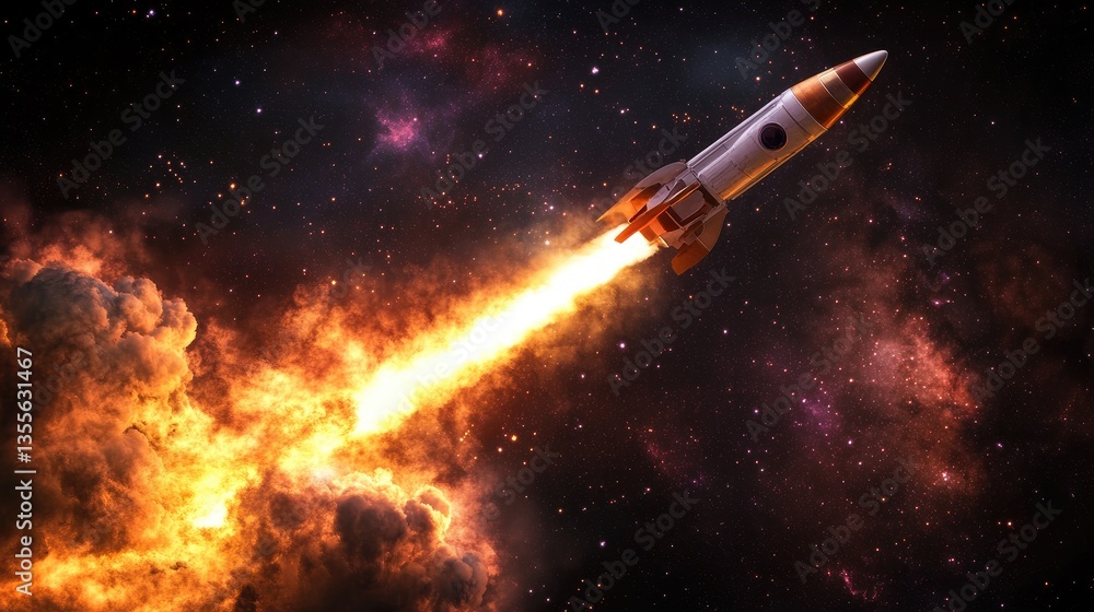 A rocket leaving a spiral smoke trail as it ascends into the vast dark galaxy A rocket leaving a spiral smoke trail as it ascends into the vast dark galaxy