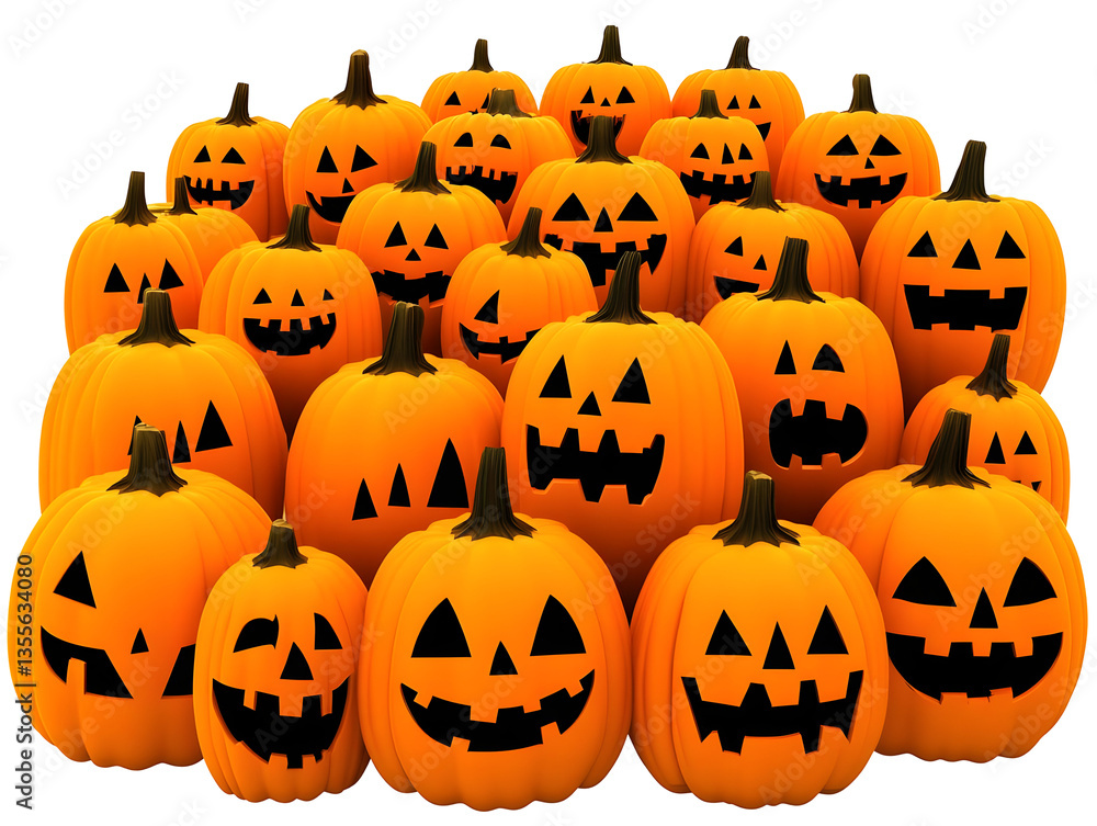 Isolated Transparent Background of Many Halloween Jackolantern Pumpkins Isolated Transparent Background of Many Halloween Jackolantern Pumpkins