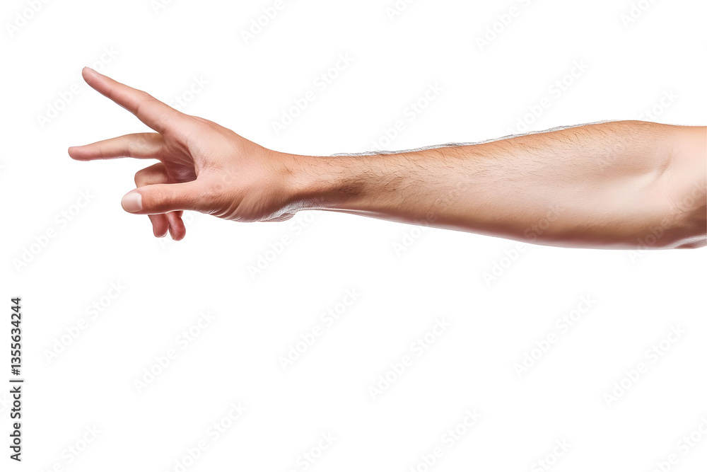Fototapeta premium Realistic Photo Of A Caucasian Male Hand With Detailed Skin Texture And Wrinkles Isolated On Transparent Background Posing And Pointing With Fingers And Arm