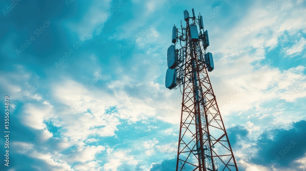 A clean shot of a telecommunication tower with a cloudy sky in the background, leaving plenty of room for marketing text. A clean shot of a telecommunication tower with a cloudy sky in the background, leaving plenty of room for marketing text.