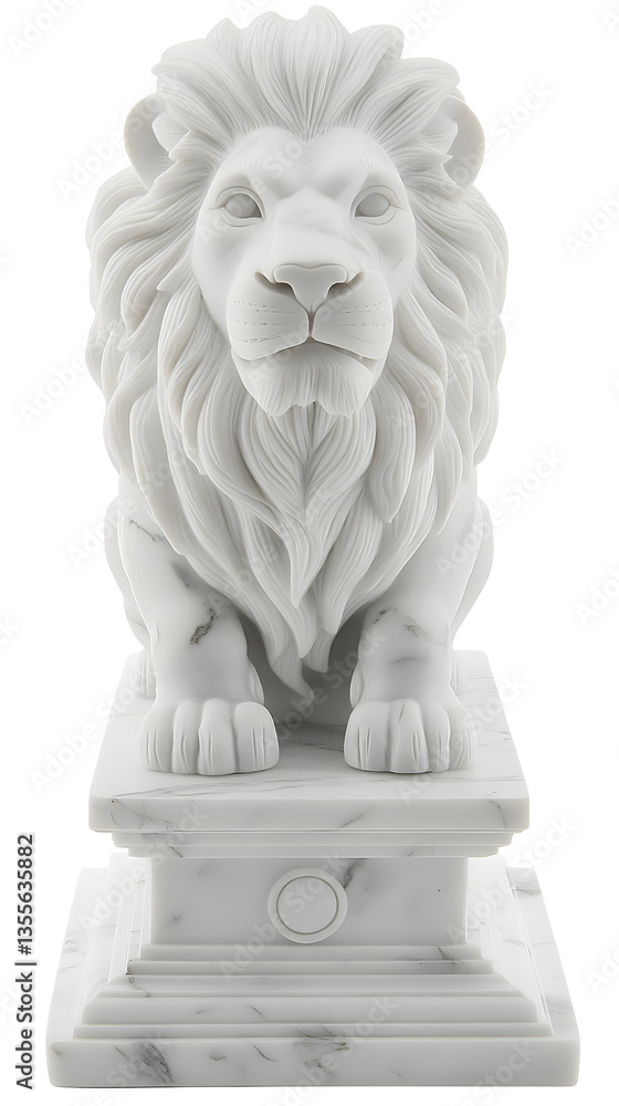 Obraz premium Isolated White Marble Lion Statue Sculpture Animal Art On Stand