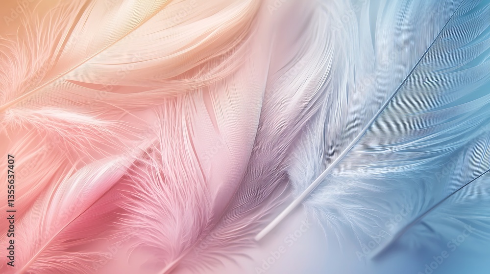 Fototapeta premium Elegant feather design with gradient pastel colors, perfect for tranquil themes or beauty products