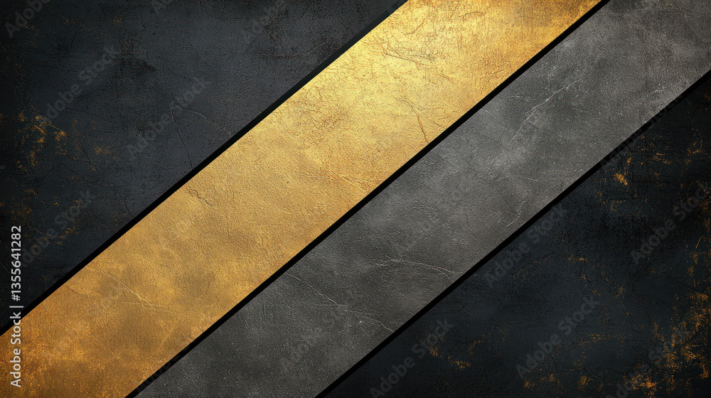 Fototapeta premium Golden and gray diagonal stripes textured dark background create striking visual contrast, evoking sense of elegance