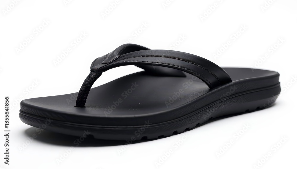 Single black flip-flop isolated on white background, clean, object, background Single black flip-flop isolated on white background, clean, object, background