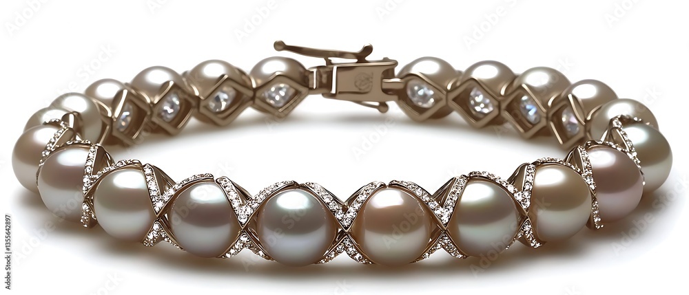 Obraz premium A gold and white bracelet with pearls and diamonds