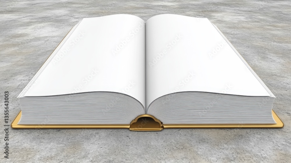 Fototapeta premium Open Book with Gold Cover on Concrete Blank Pages.