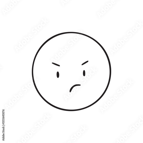 シンプルな手描きのムッとして怒っている顔文字のモノクロイラスト