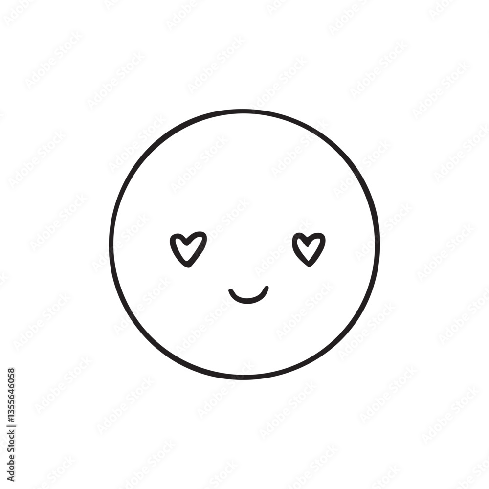 シンプルな手描きの目がハートマークの顔文字のモノクロイラスト シンプルな手描きの目がハートマークの顔文字のモノクロイラスト