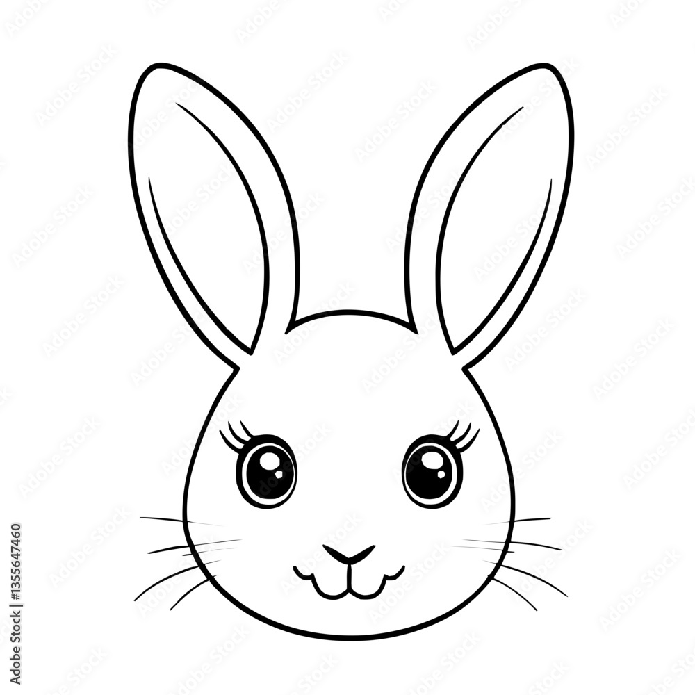 Sweet minimalist vector line art of a bunny face with long ears and a gentle expression Sweet minimalist vector line art of a bunny face with long ears and a gentle expression