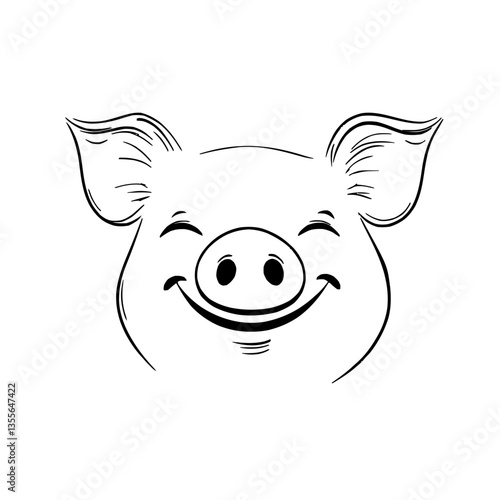 Cute minimalist pig face vector illustration with a round nose and happy cartoon expression