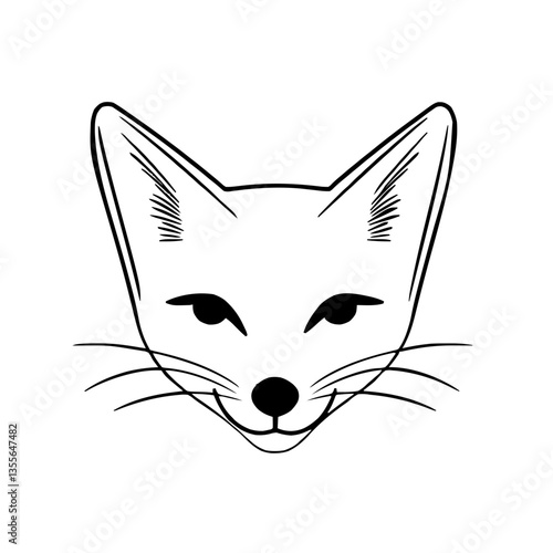 Charming minimalist fox face in vector line art with pointed ears and a sly cute smile