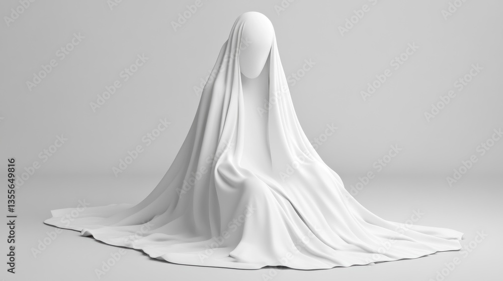 Enigmatic Figure Draped in White: A Study in Minimalist Form and Concealment Enigmatic Figure Draped in White: A Study in Minimalist Form and Concealment