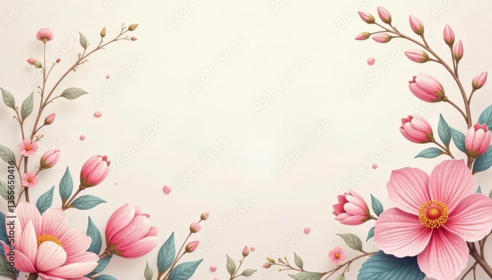 Fototapeta premium Subtle floral motif, pastel hues, delicate lines, repeat, design, soft