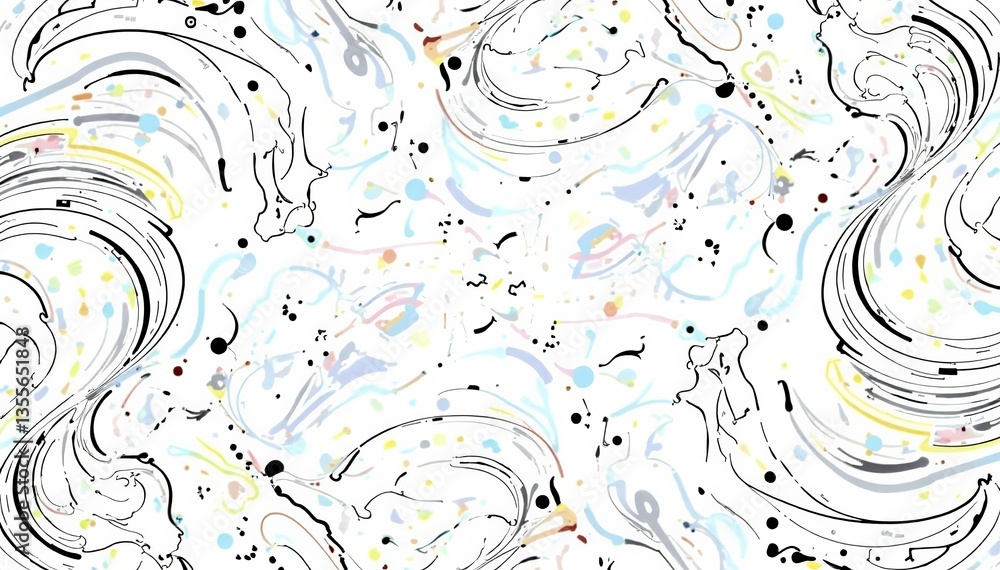Seamless pattern of elegant black lines and curves on a white background, illustration, artistic, monochrome Seamless pattern of elegant black lines and curves on a white background, illustration, artistic, monochrome