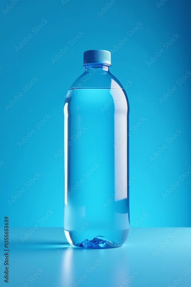 Single-use plastic water bottle on gradient blue background with copy space, disposable, single-use, eco-friendly Single-use plastic water bottle on gradient blue background with copy space, disposable, single-use, eco-friendly