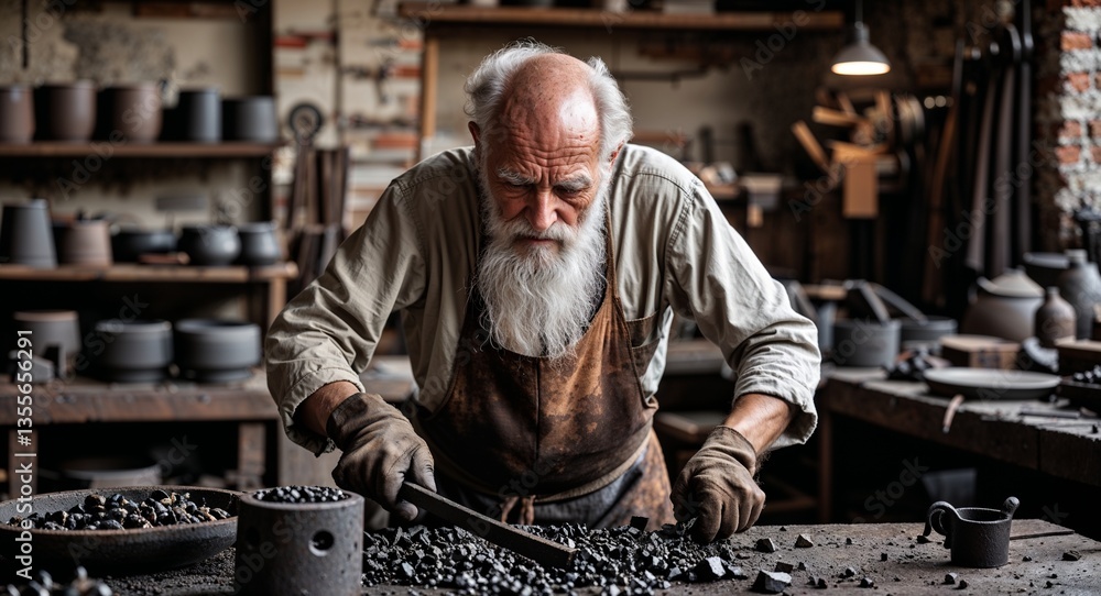 Hardworking elderly man in blacksmith workshop forging metal craftsmanship photography model Hardworking elderly man in blacksmith workshop forging metal craftsmanship photography model