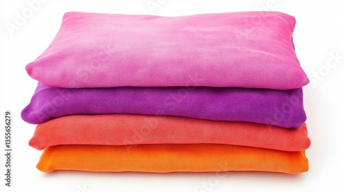 Soft Layered Pillows in Vibrant Colors on White Background