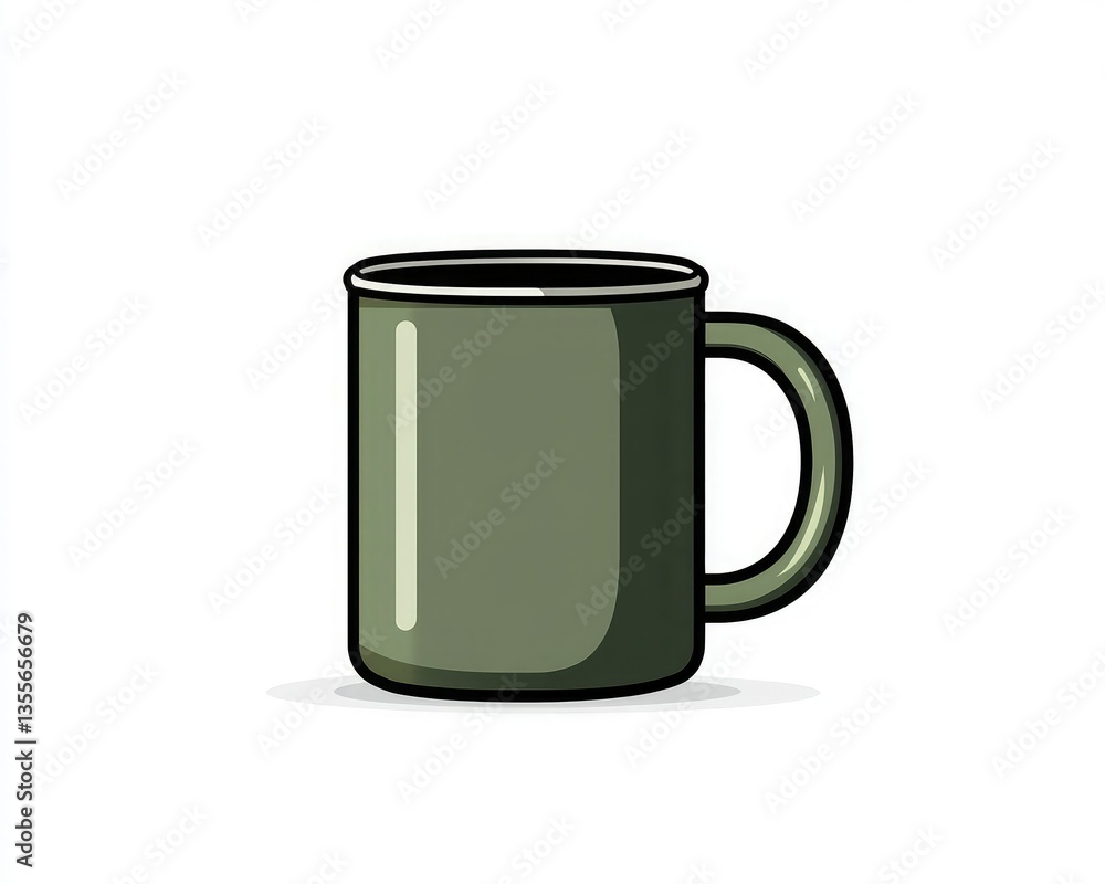 A simple green mug design, featuring a handle and a smooth surface, ideal for beverages like coffee or tea. A simple green mug design, featuring a handle and a smooth surface, ideal for beverages like coffee or tea.