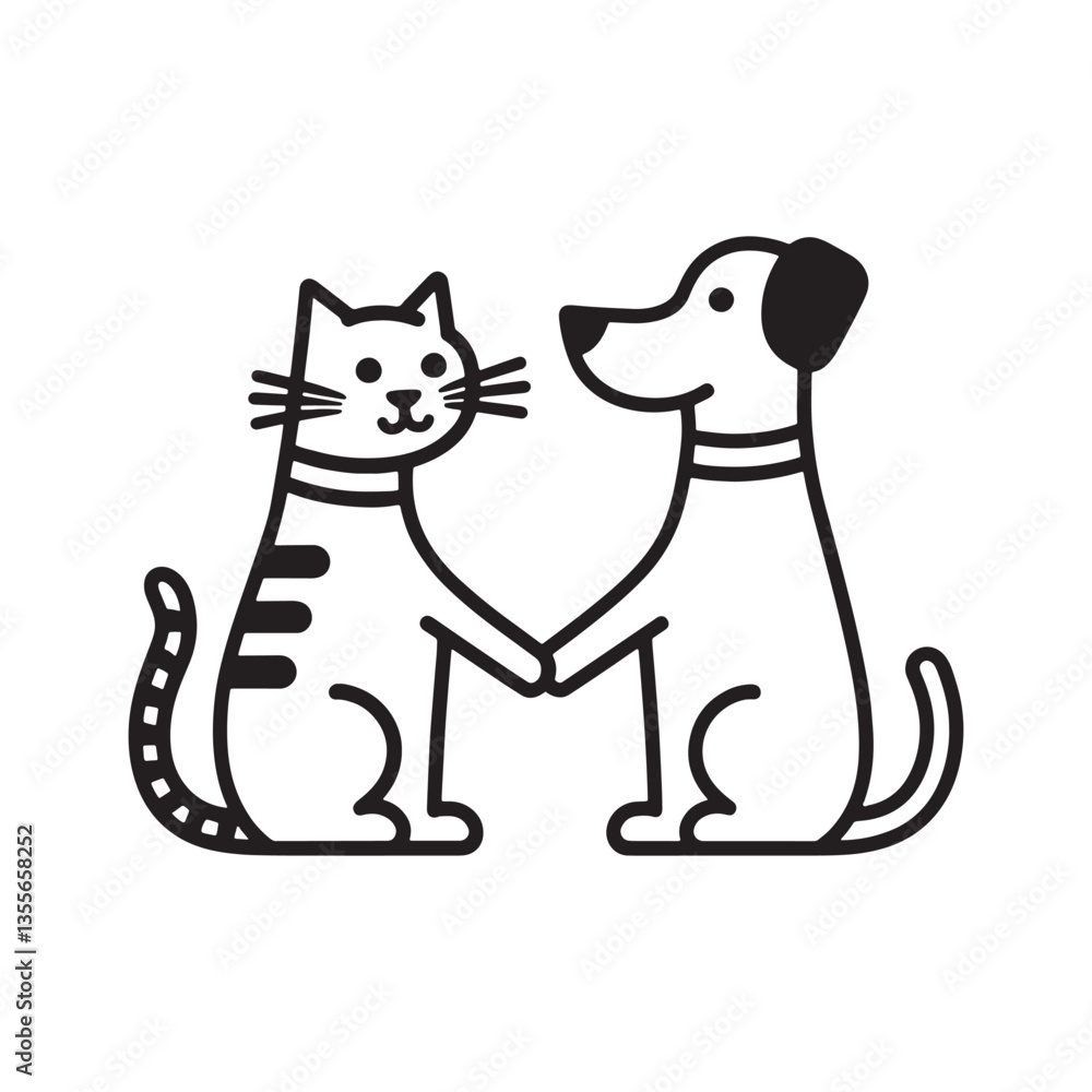 A cute cartoon feline cat and dog vector illustration depicts a funny black cat and pet A cute cartoon feline cat and dog vector illustration depicts a funny black cat and pet