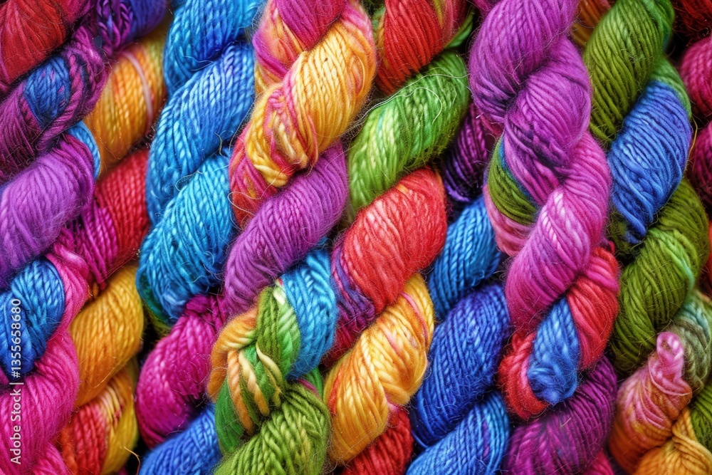 Multi-colored Yarn Close-up Vibrant textures, craft hobby, knitting, bright backgrounds Multi-colored Yarn Close-up Vibrant textures, craft hobby, knitting, bright backgrounds