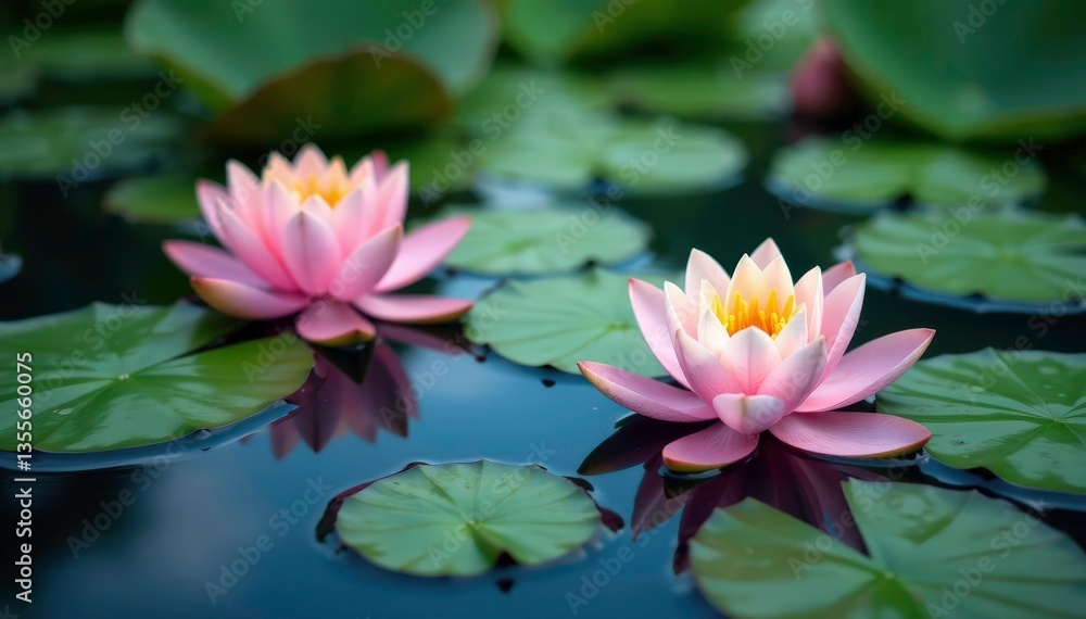 Water lilies, lotus blossoms create floral pattern on serene lake surface, lake, art, pond Water lilies, lotus blossoms create floral pattern on serene lake surface, lake, art, pond