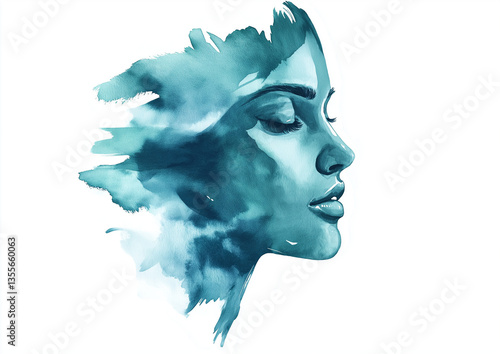 Watercolor teal and blue-green clip art with soft brush strokes on white background