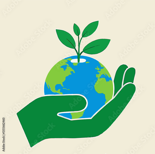 A symbolic image of the Earth, with a sprout growing from it, being gently held in a hand, representing our responsibility to care for the planet