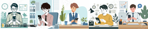 young man using smartphone at office desk