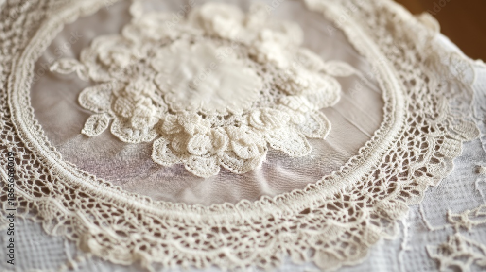 Fototapeta premium Delicate vintage lace doily with floral patterns