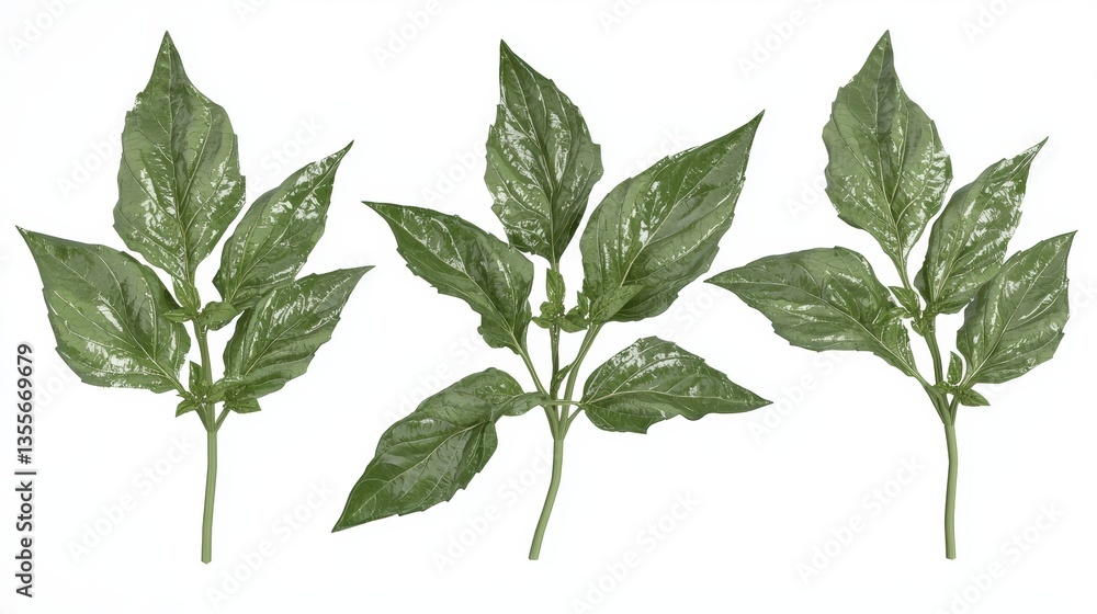 Detailed Close-Up of Delicate Green Leaves with Unique Patterns on White Background Detailed Close-Up of Delicate Green Leaves with Unique Patterns on White Background