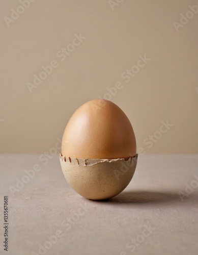 Wallpaper Mural single raw brown egg with a smooth shell placed on a plain pastel beige background rustic and organic (2) Torontodigital.ca